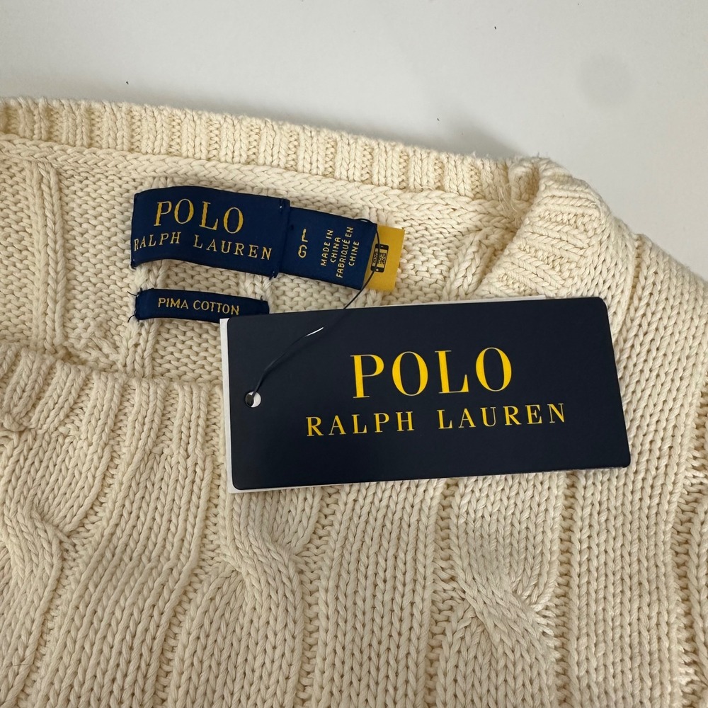 Polo Ralph Lauren Cream Pima Cotton Cable Knit Dog Sweater Cavalier Spaniel L - Picture 7 of 10